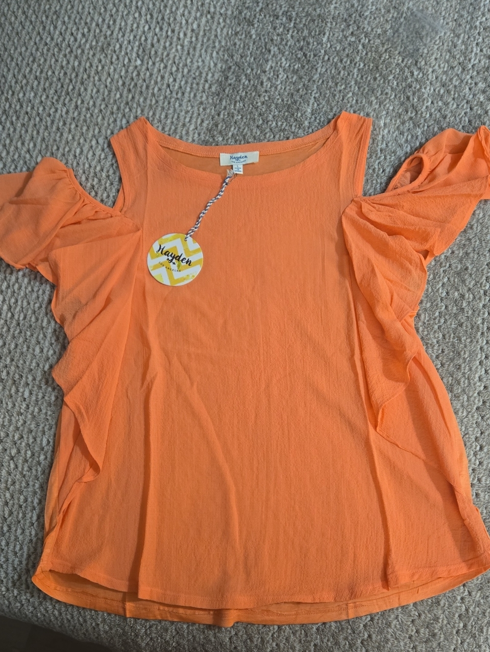 Hayden Bright Orange Cold-Shoulder Ruffle-Sleeve Top
